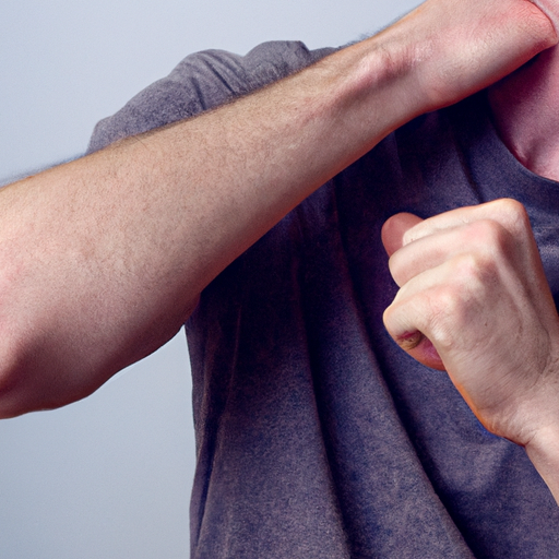 תקריב של אדם משתעל לתוך עקום זרועו