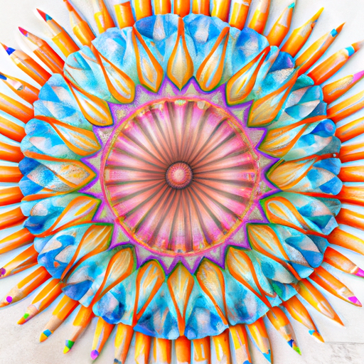 איור של דוגמת מנדלה עם עפרונות צבעוניים