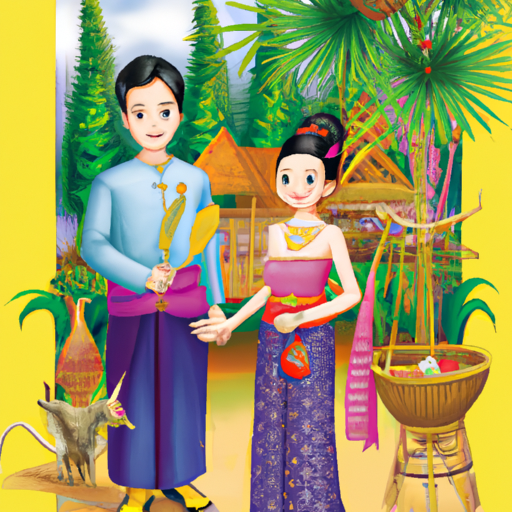 מקומיים בלבוש מסורתי במהלך פסטיבל תאילנדי